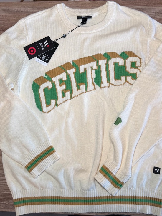 NBA Sweaters - White Boston Celtics Knit Crewneck Sweater - NBA